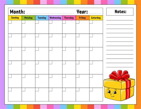 Blank calendar template for one month without dates. Colorful design ...