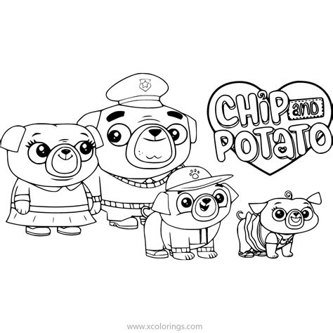 Chip and Potato Coloring Pages Grandma Pug - XColorings.com