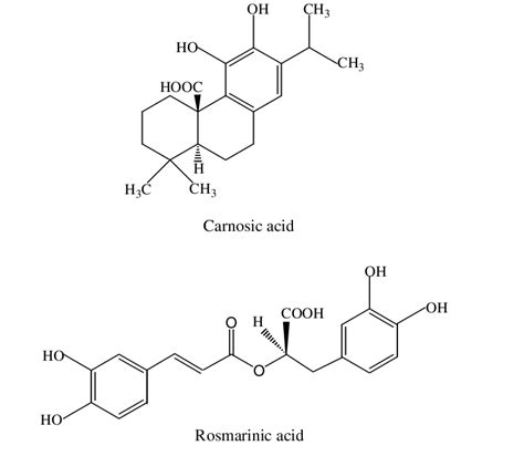 Chemical structures of carnosic acid and rosmarinic acid. | Download ...