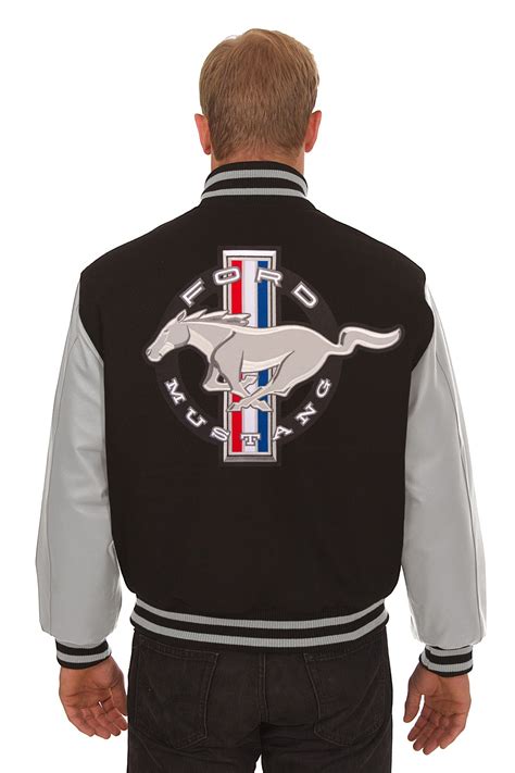 Ford Mustang Embroidered Wool & Leather Jacket - Black/Grey | J.H. Sports Jackets