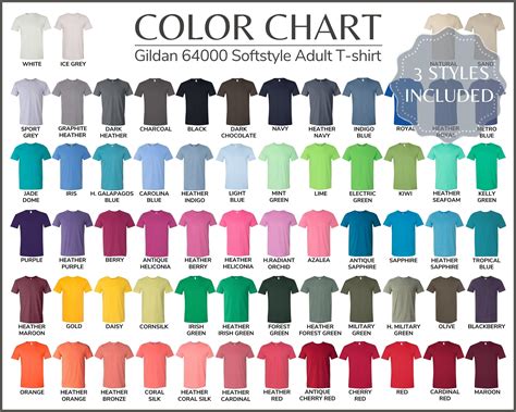 Gildan 64000 Color Chart Gildan G640 Every Color Mockups and - Etsy ...