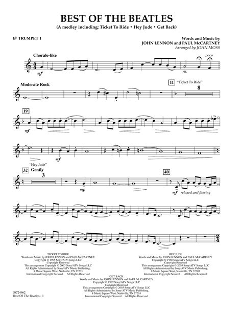 Best of the Beatles - Bb Trumpet 1 by John Moss Sheet Music for Concert ...