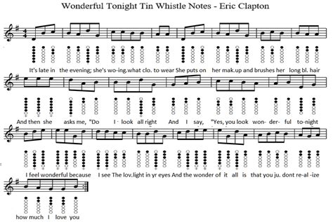 Wonderful Tonight Tin Whistle Sheet Music - Irish folk songs