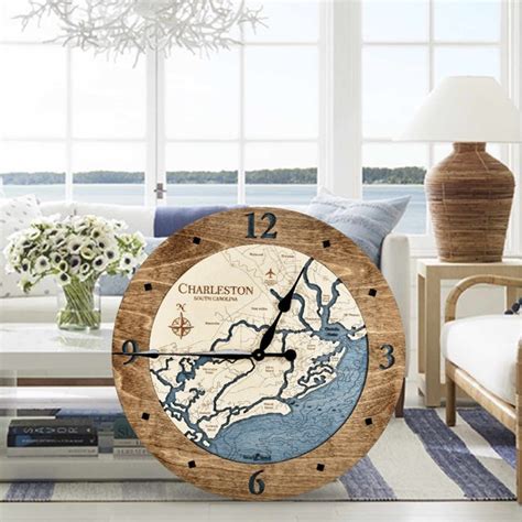 Charleston Nautical Decor Wall Clock 3D Wood Map Large | Etsy