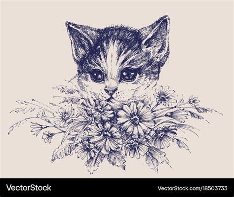 Cute cat portrait with a bunch of flowers Vector Image