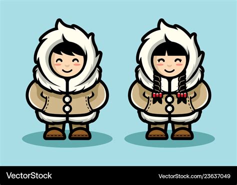 Young eskimo cute couple in cartoon style arctic Vector Image