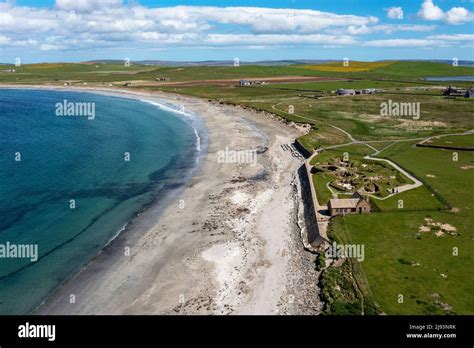 Aerial view of Skara Brae Neolithic settlement, Bay of Skaill, Orkney West Mainland, Orkney ...