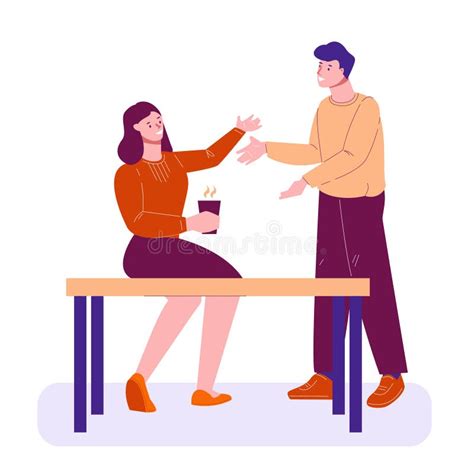 Friends, Colleagues, the Guy and the Girl Met and Greet Each Other. Vector Illustration in Flat ...