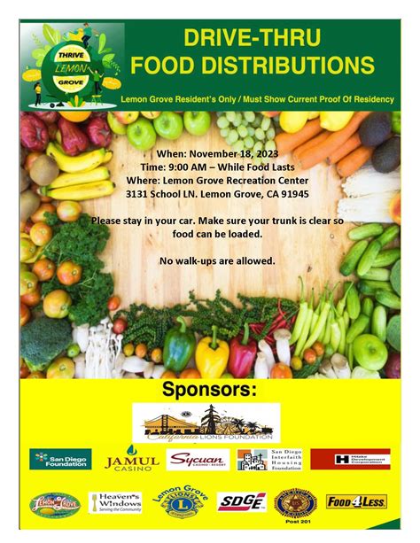 Nov 18 | Drive-Thru Food Distribution | Lemon Grove, CA Patch