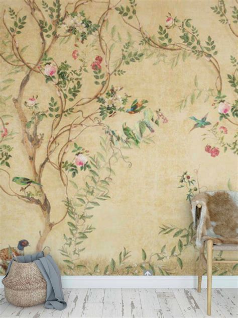 Vintage chinoiserie wallpaper pheasant peel and stick mural | Etsy