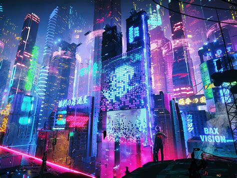 Colourful Neon City 4K wallpaper download