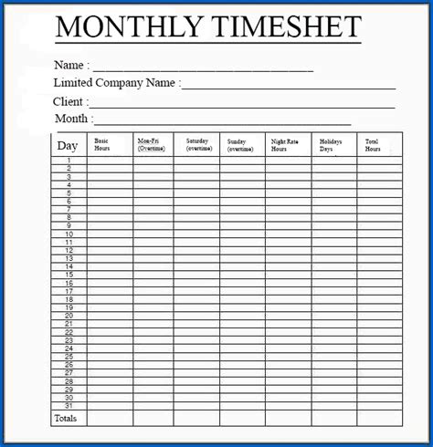 Free Printable Timesheets Monthly - Printable Templates