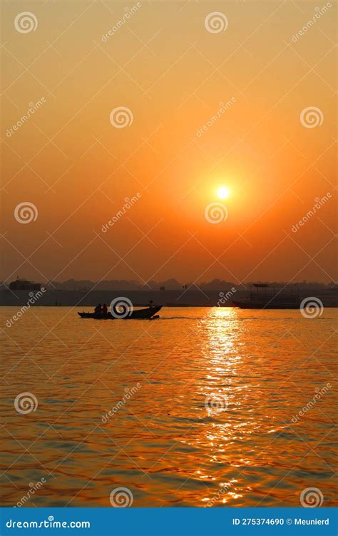 Boat at Ganges River in Varanasi, India at Sunrise. Editorial Image ...