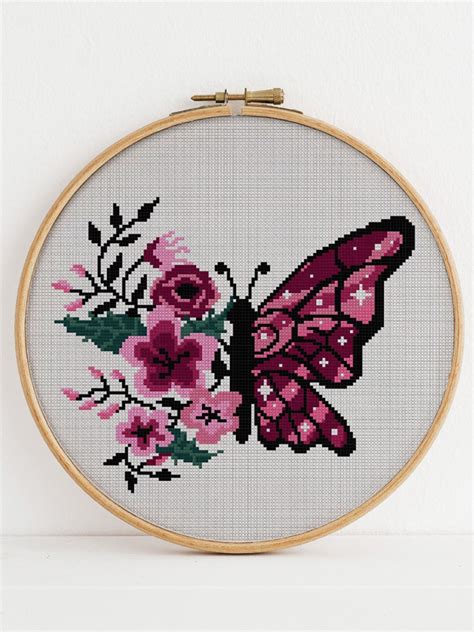 Flower Butterfly Cross Stitch Pattern, Nature Counted Cross Stitch ...