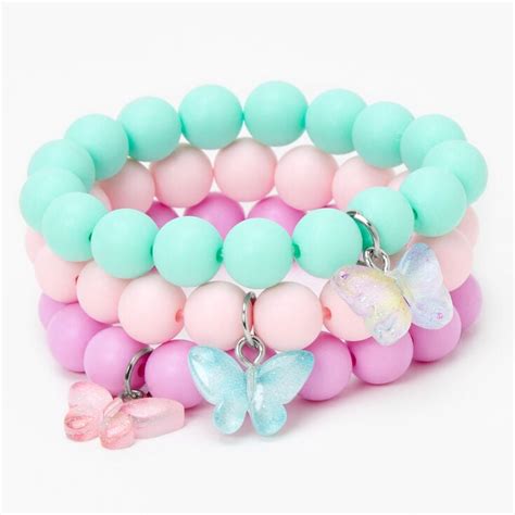 Claire's Club Butterfly Matte Beaded Stretch Bracelets - 3 Pack ...