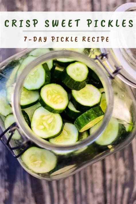 Crisp Sweet Pickle Recipe - 7 Day Pickles | Recipe | Sweet pickles recipe, Sweet pickles ...