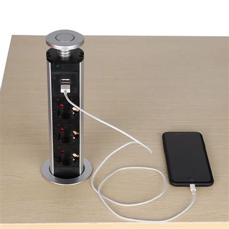 220V 16A PULL POP UP Electrical 3 Plug Socket 2 USB Outlet Kitchen Table Socket Retractable for ...