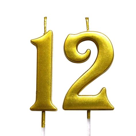 Gold 12th Birthday Numeral Candle, Number 12 Cake Topper Candles Party Decoration for Girl Or ...