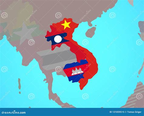 Indochina with Flags on Map Stock Illustration - Illustration of southeast, symbol: 131059515