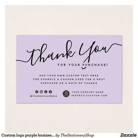 Custom logo purple business thank you insert card | Zazzle.com | Thank you card design, Small ...