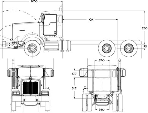 Kenworth T800 Blueprint - Download free blueprint for 3D modeling