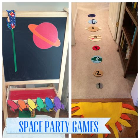 Space party games | pin the rocket on the planet and meteor planet toss ...