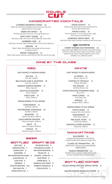 Double Cut Steakhouse menu in Round Rock, Texas, USA