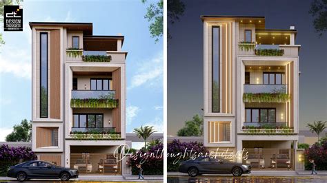 30×40 Modern Triplex House Design With Exterior LED Lights - Design Thoughts Architects