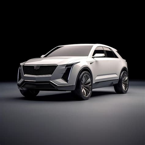 Premium AI Image | A white cadillac suv is shown in a dark room ...