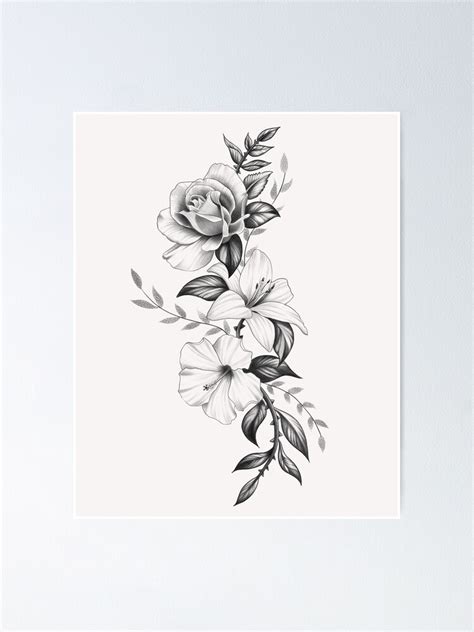 "Lily Rose and Hibiscus Floral Tattoo Design" Poster for Sale by Tred85 ...