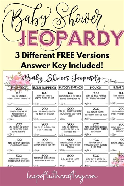 FREE Baby Jeopardy Questions and Answers! (3 Versions!) - Leap of Faith ...