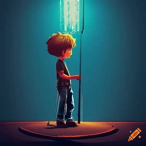 Boy waiting under electricity pole on Craiyon