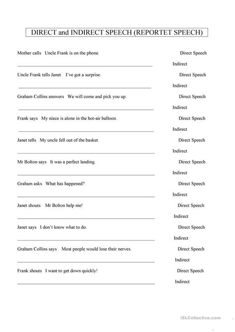 Direct And Indirect Speech Worksheets