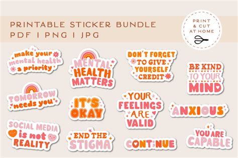 Mental Health Printable Stickers Graphic by geminipaperie · Creative ...