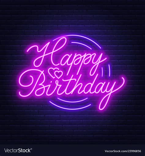 Happy birthday neon sign greeting card on dark Vector Image