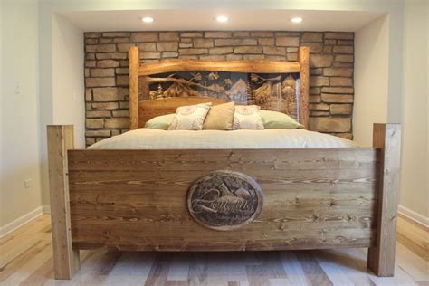 Custom Made King Size Headboard & Footboard, Waterfall & Pine Forest ...