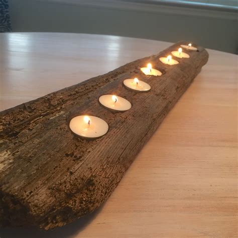 DIY driftwood candle holder with tea lights | Driftwood candle, Driftwood candle holders ...