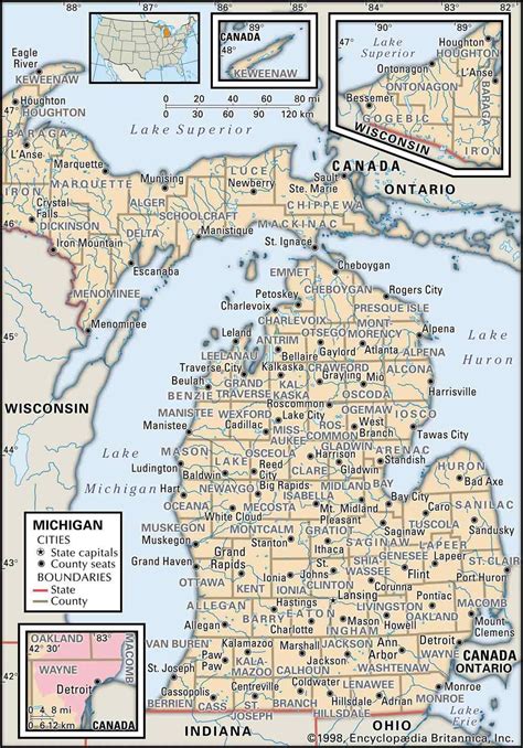 State Map of Michigan state with the counties and the county seats | Map of michigan, Michigan ...