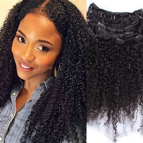 3B 3C Kinky Curly Clip In Human Hair Extensions 7pc Brazilian African American Clip In Human ...