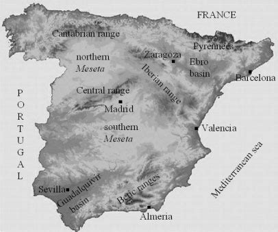 26.1 General map of Spain, with main cities, mountain ranges and large... | Download Scientific ...