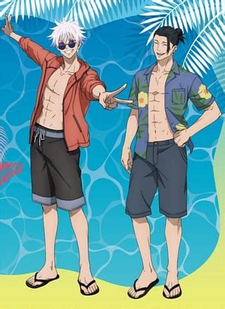 Full Body Illustration of Gojo and Geto in beach outfits plus pfp (but with watermark) : r ...