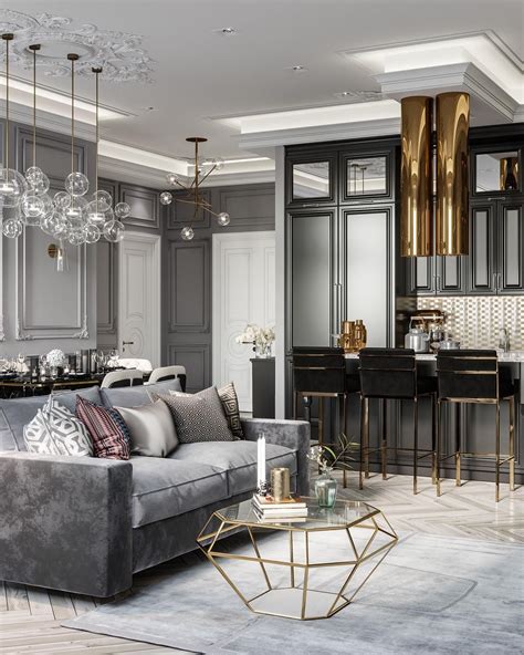 Luxury all grey and gold monochromatic living room decor | Luxury living room decor ...