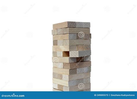 The Tower is Built from Wooden Blocks. Jenga Game. Stock Image - Image ...