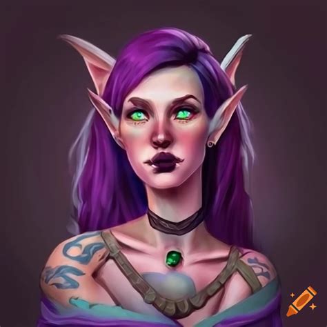 Young attractive half elf female dnd character with purple hair and butterflies on Craiyon