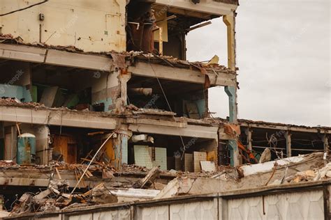 Premium Photo | Remains of destroyed industrial building with internal ...