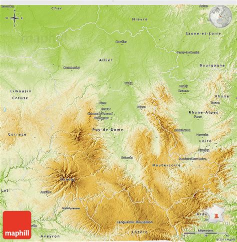 Physical 3D Map of Auvergne