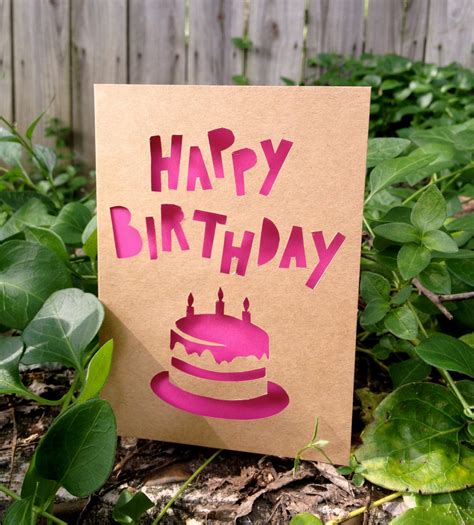 Items similar to Happy Birthday Cake - Paper Cut Out Greeting Card on Etsy