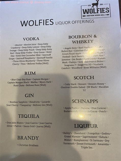 Menu at Wolfies Grill - Fishers pub & bar, Fishers