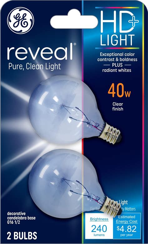 Ge Decorative Globe Bulb 40 W 320 Lumens G16-1/2 Candelabra 3 in. Clear Card 2 Count, Pack of 6 ...