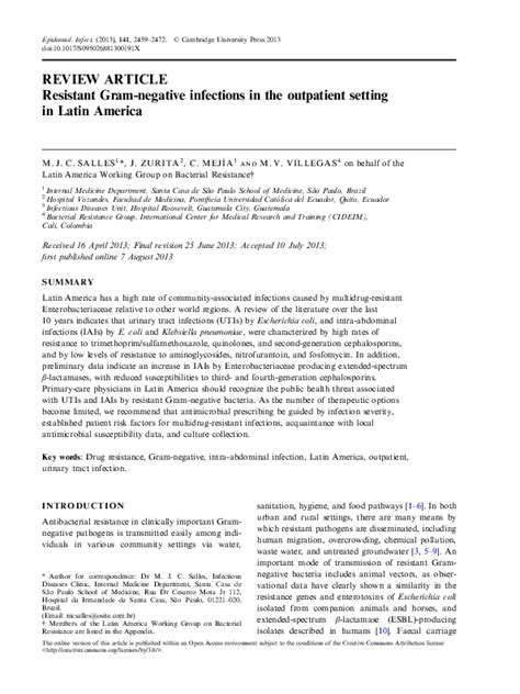 (PDF) Resistant Gram-negative infections in the outpatient setting in Latin America | Carlos ...